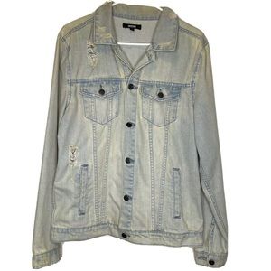 Preowned Jackson Brand Men’s Light Wash Distressed Denim Jean Jacket Size Small